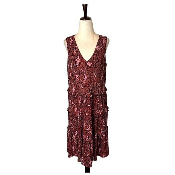 Tommy Hilfiger Dress Women 8 Red Pink Floral Print Tiered Mini Shift NWT Boho - Picture 1 of 10
